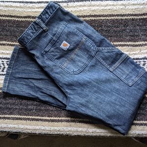 Carhartt slim fit straight leg double knee women's 12 short dark wash denim jean